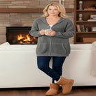 Plus Size Waffle Knit Zip-Front Relaxed Hoodie image number null