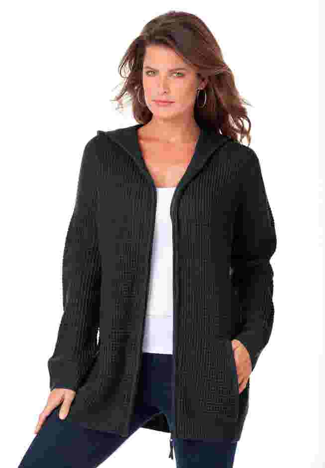 Plus Size Waffle Knit Zip Hoodie image number 1