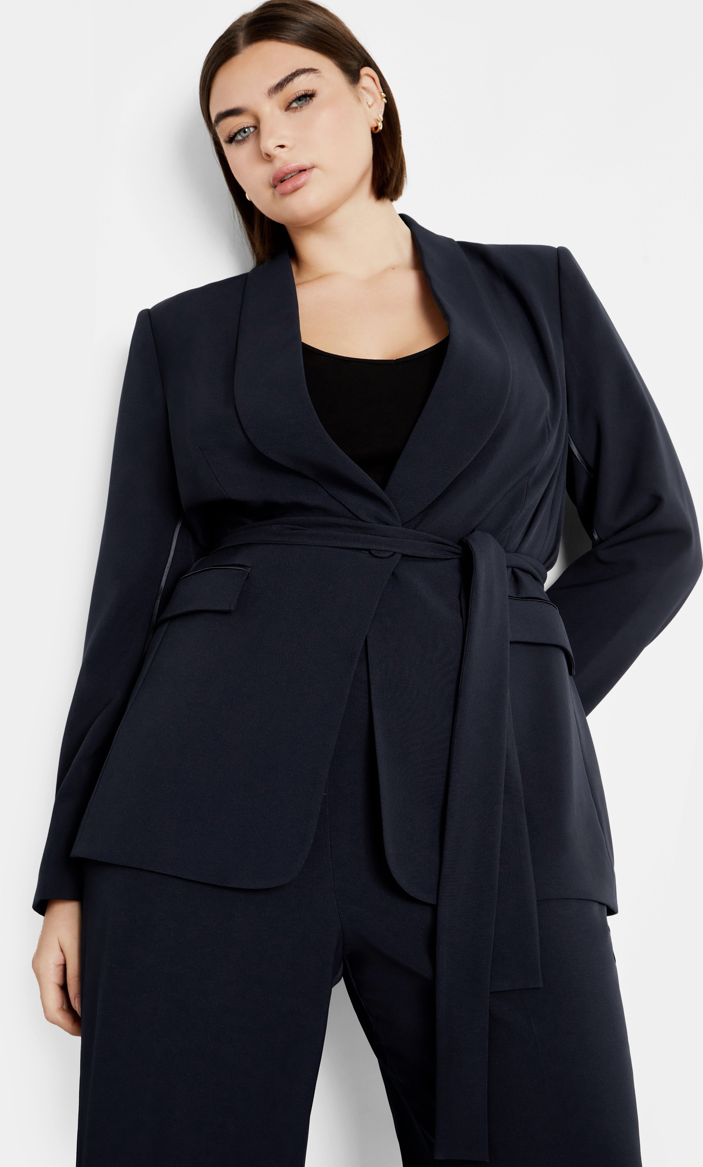 Belted Yasmine Jacket - navy | Dia & Co