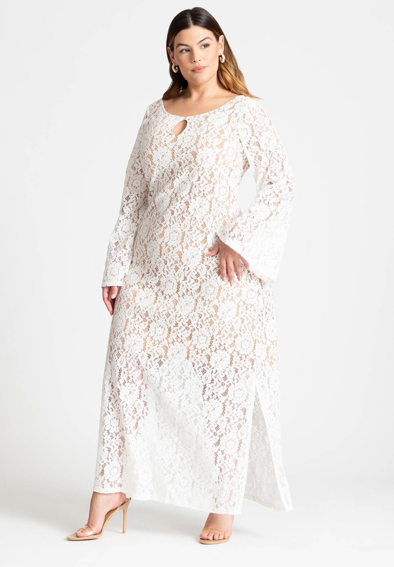 white maxi dress summer Women's Cotton Embroidered Eyelet LowStock:43446245163059 MICHELLE RHEE Flared Halter length skirt with a Size:Extra Small (6-8)