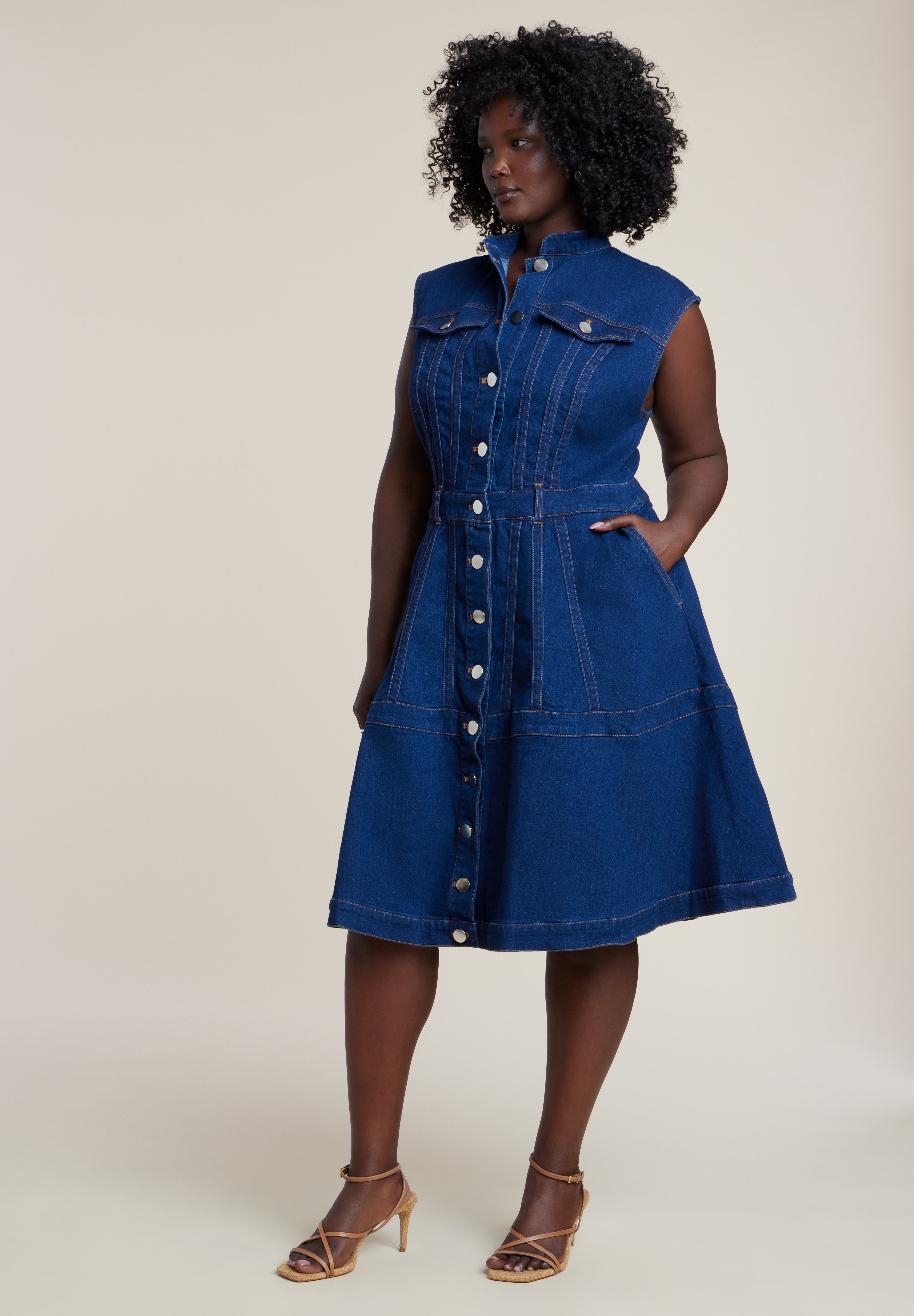fit and flare denim midi dress for women Joseph Ribkoff Denim Fit And Flare Midi Dress With Belt 262901