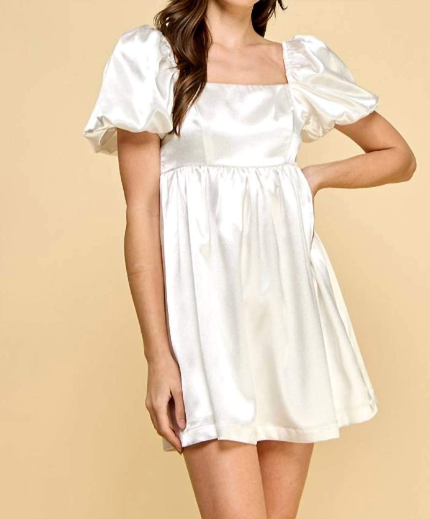babydoll satin dress Charlotte Mini 40 Waist (in) 23 SATIN BABYDOLL DRESS IN WHITE