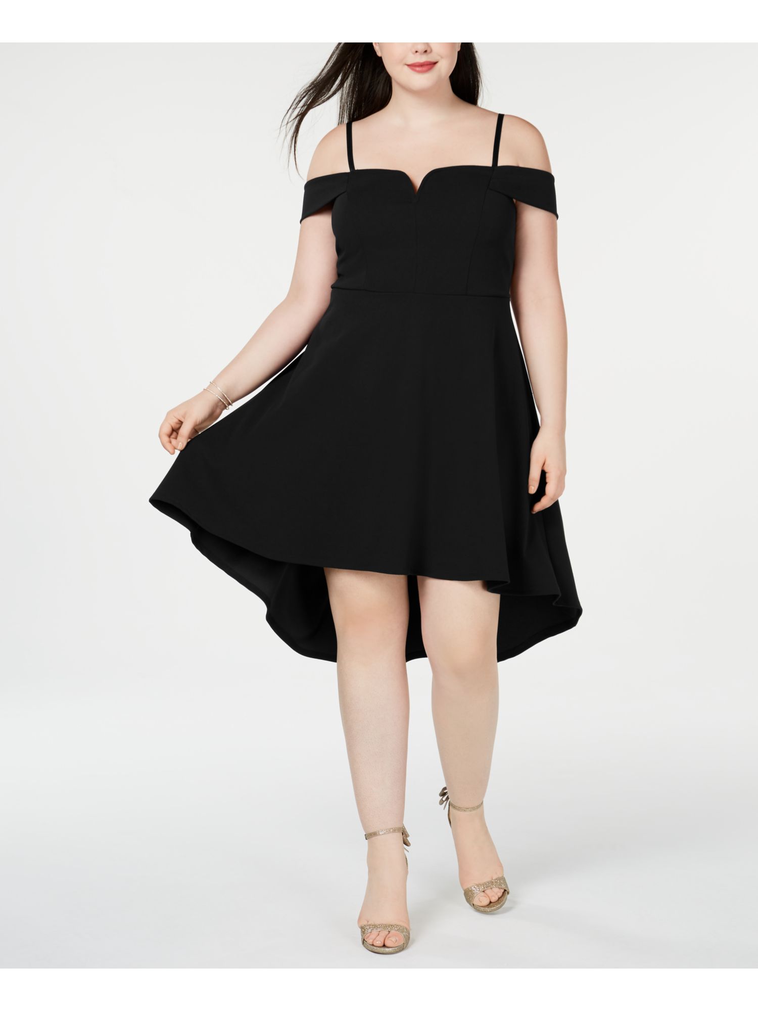 City Studios Women's Plus Hi Low Fit & Flare Cocktail Dress Black Size 16W  | Dia & Co