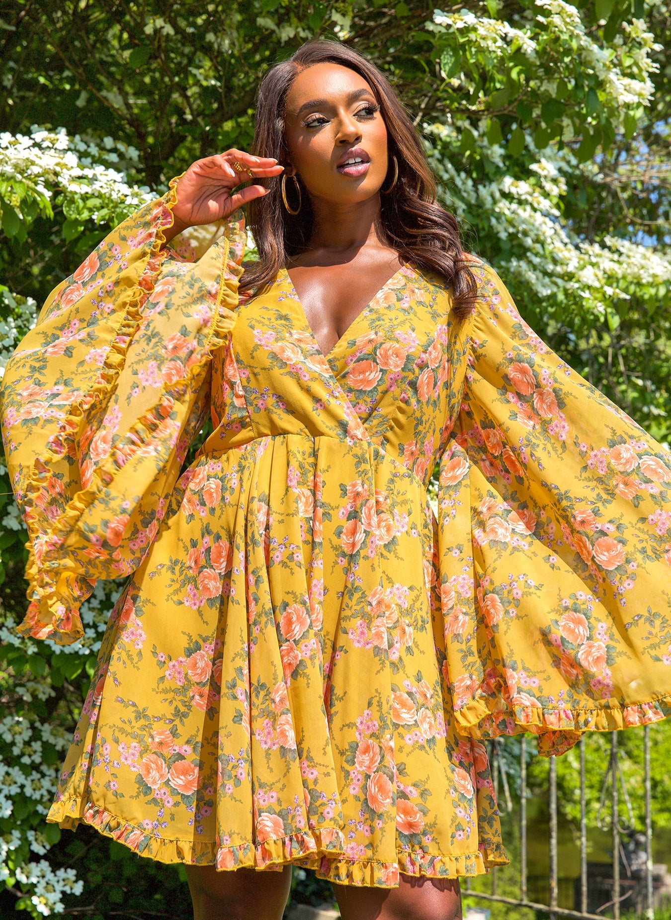 floral flare sleeve dress Addison Flared Sleeve Dress