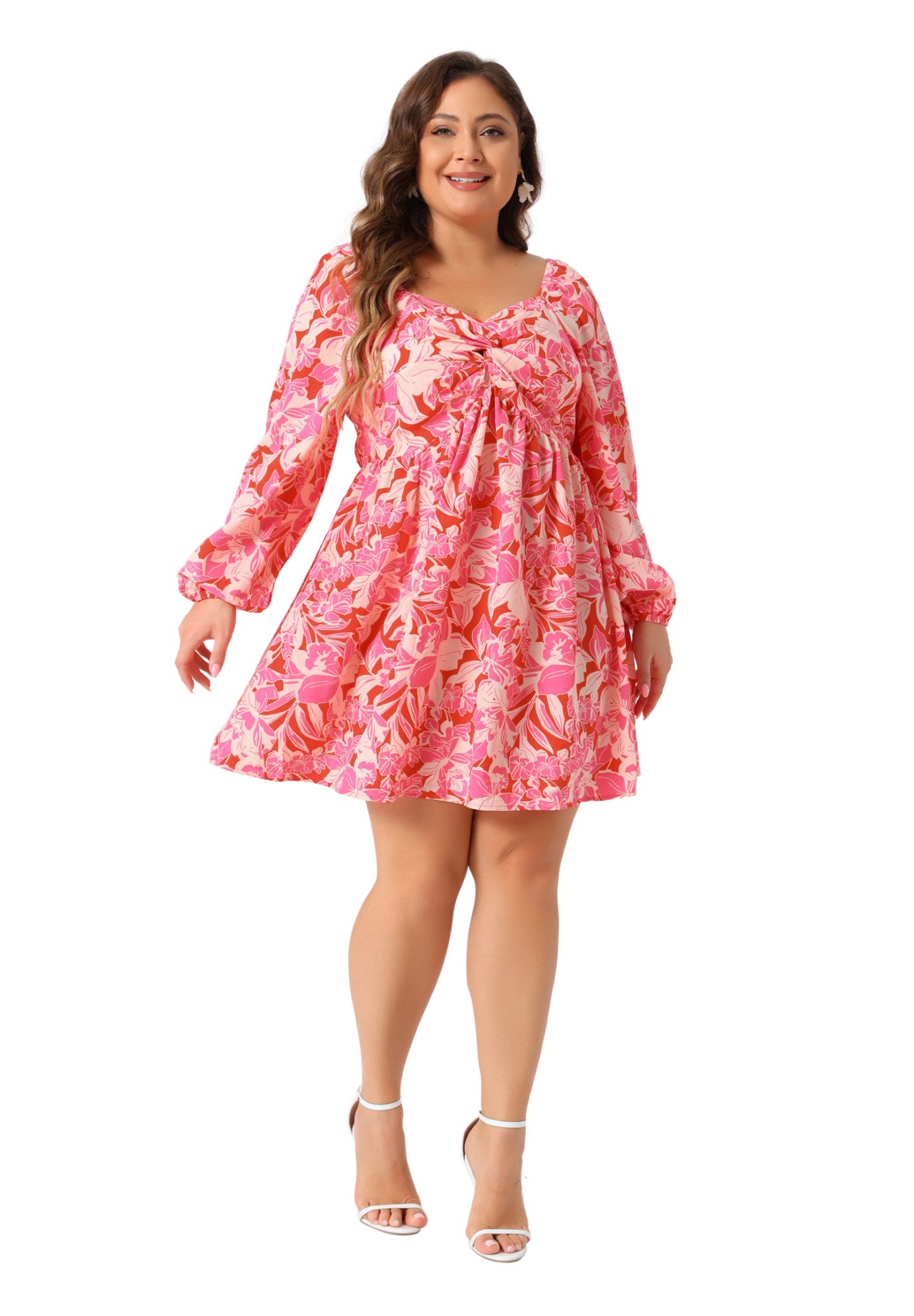 Sweetheart Neckline Puff Long Sleeve Smocked Chiffon A Line Floral Dress