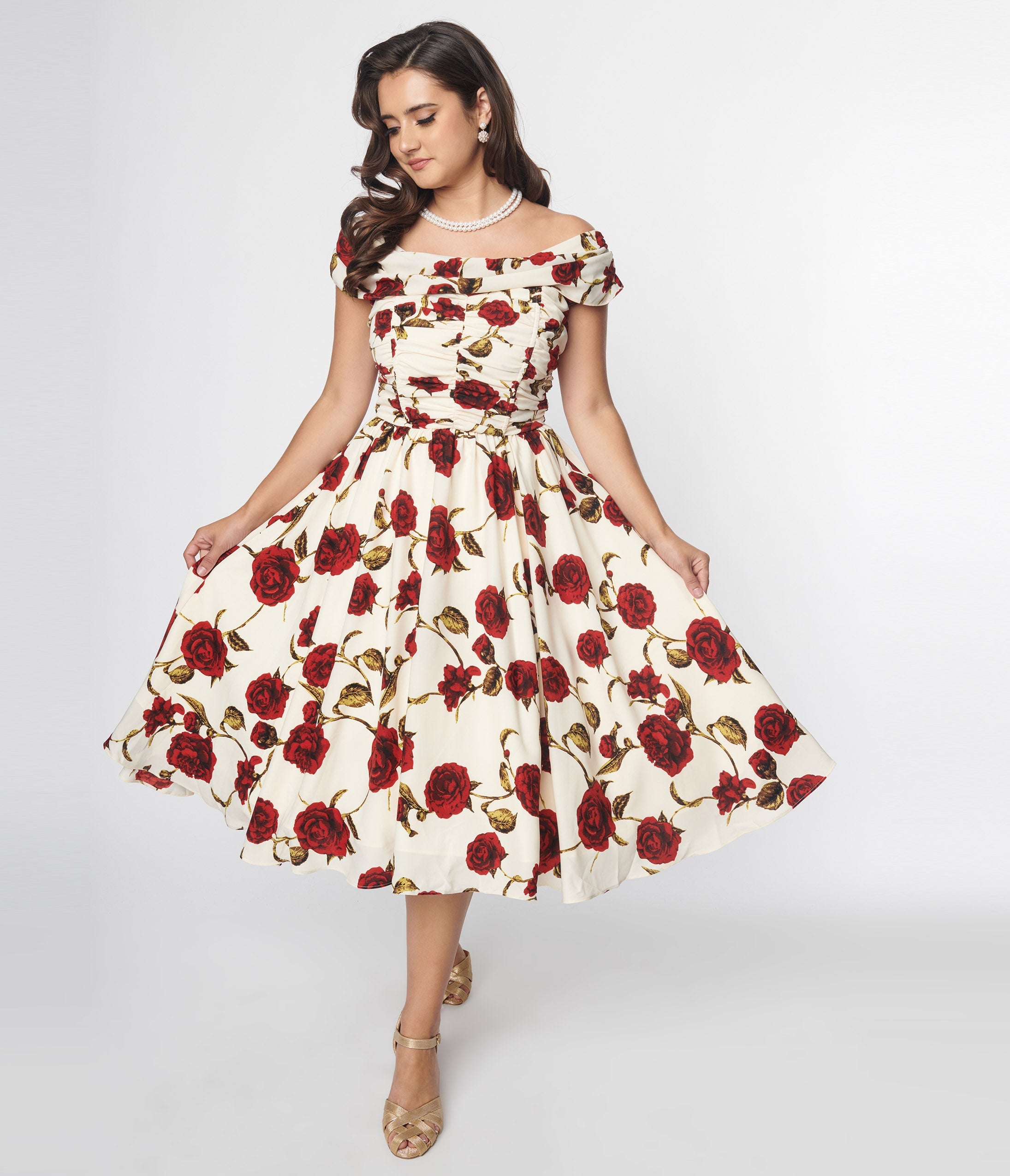 white off the shoulder dress with red flowers Off Shoulder Tri-Color VIVA MEXICO Dress