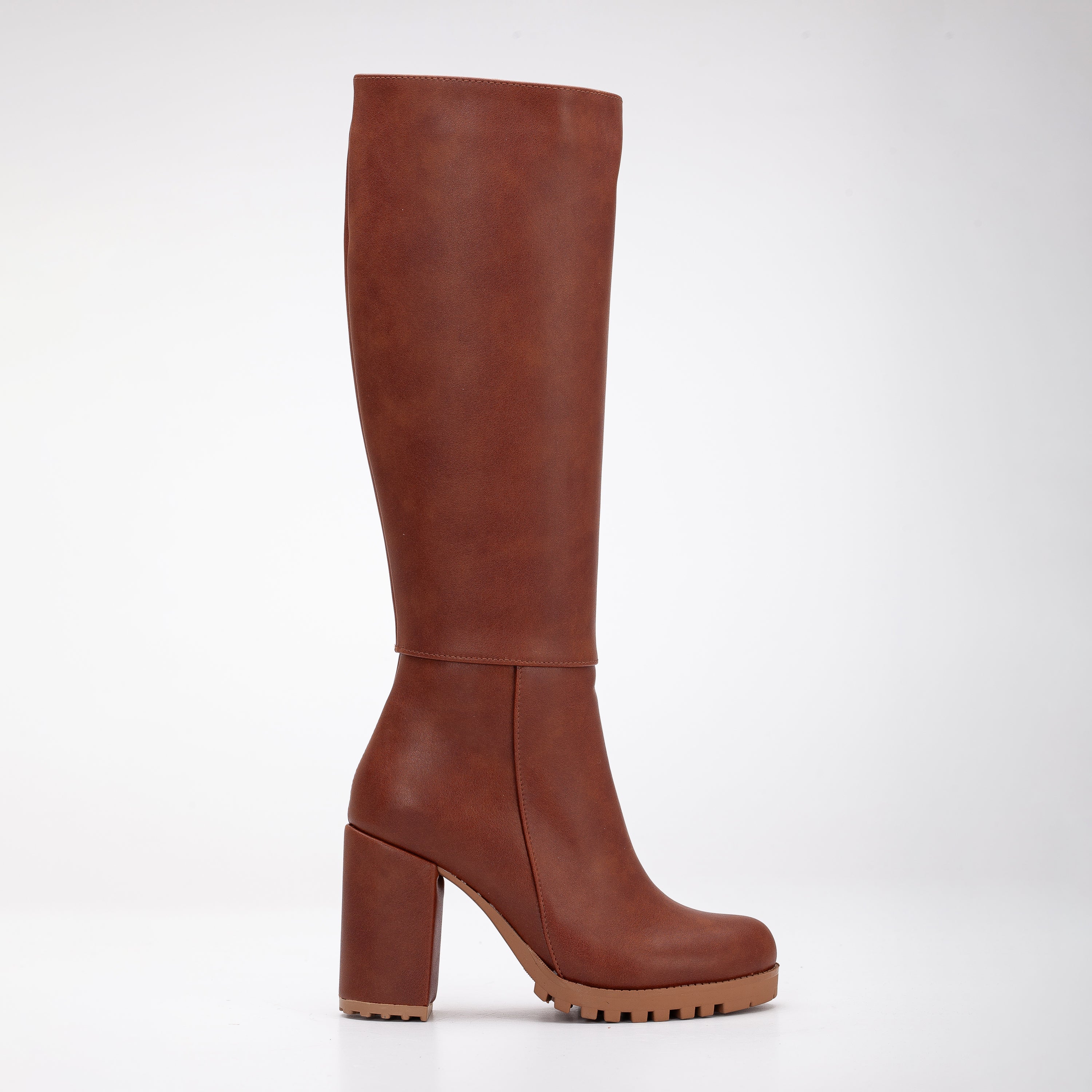 ALIZE - COGNAC BROWN WIDE CALF PLATFORM BOOTS | Dia & Co